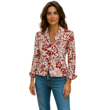 Load image into Gallery viewer, LAFAYETTE 148 New York NWT Burgundy Red Floral Silk Linen Blazer Jacket 4