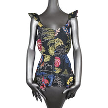Load image into Gallery viewer, Farm Rio Floral Peplum Ruffle Sleeveless Shirt Blouse Top Blue Black Multi Small