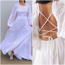 Load image into Gallery viewer, Tanya Taylor Bekah Ivory Maxi Dress Cross Tie Back 8