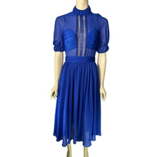 Load image into Gallery viewer, SELF PORTRAIT Blue Dress 4 Cut Out Back Sheer Lace Midi
