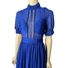Load image into Gallery viewer, SELF PORTRAIT Blue Dress 4 Cut Out Back Sheer Lace Midi
