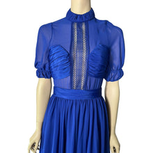 Load image into Gallery viewer, SELF PORTRAIT Blue Dress 4 Cut Out Back Sheer Lace Midi
