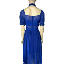 Load image into Gallery viewer, SELF PORTRAIT Blue Dress 4 Cut Out Back Sheer Lace Midi
