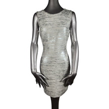 Load image into Gallery viewer, HERVE LEGER NWT Silver Metallic Dress Medium Sleeveless Sheath Fitted Mini
