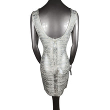 Load image into Gallery viewer, HERVE LEGER NWT Silver Metallic Dress Medium Sleeveless Sheath Fitted Mini

