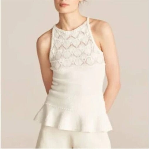 REBECCA TAYLOR Crochet Halter NWT Top Womens XL White Ivory Halter Extra Large