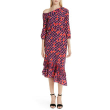 Load image into Gallery viewer, NWT Saloni Lexie Off Shoulder Silk Dress 2 Asymmetric

