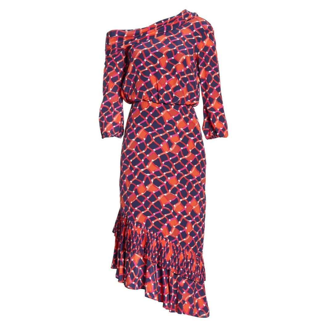 NWT Saloni Lexie Off Shoulder Silk Dress 2 Asymmetric