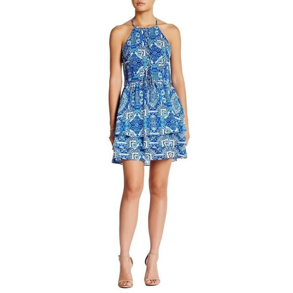 Parker Dax Dress Blue Tiered Ruffle Large