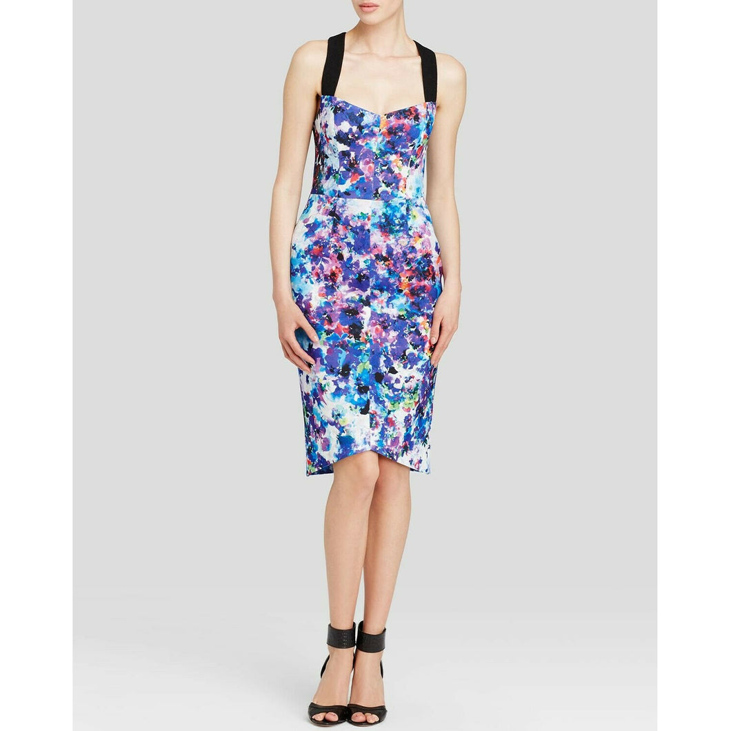 Black Halo Lopez Dress Criss Cross Back Blue Black Sheath 4