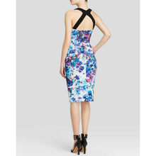 Load image into Gallery viewer, Black Halo Lopez Dress Criss Cross Back Blue Black Sheath 4
