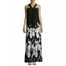 Load image into Gallery viewer, Halston Heritage Floral Halter Dress Black Ivory Maxi 0
