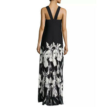 Load image into Gallery viewer, Halston Heritage Floral Halter Dress Black Ivory Maxi 0
