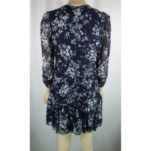 Load image into Gallery viewer, Shoshanna Floral Blue Metallic Ruched Dress 4
