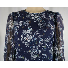 Load image into Gallery viewer, Shoshanna Floral Blue Metallic Ruched Dress 4
