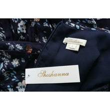 Load image into Gallery viewer, Shoshanna Floral Blue Metallic Ruched Dress 4
